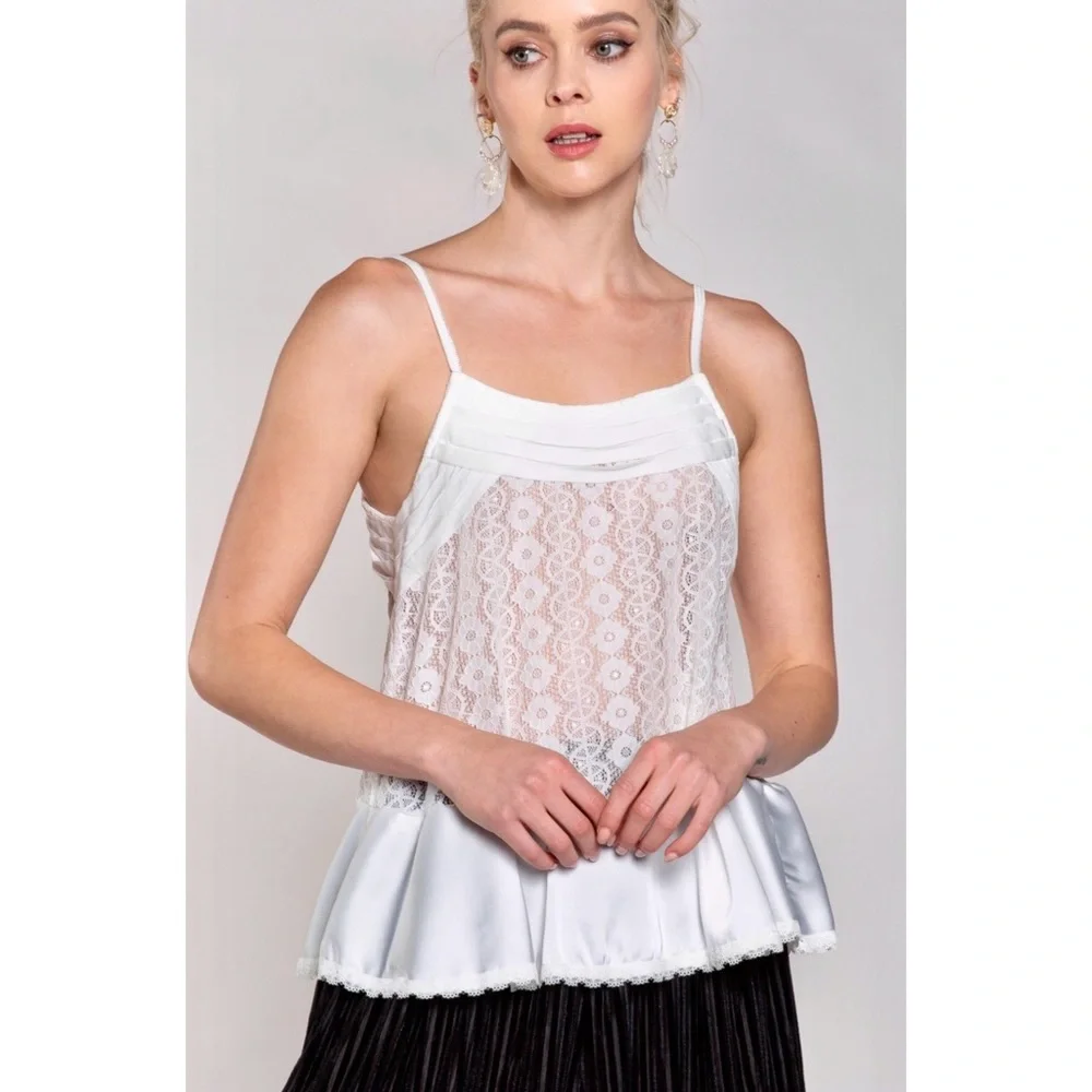 POL Ivory Satin & Lace Cami Top - Picture 3 of 10